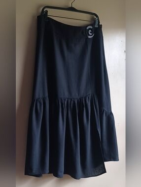 COURTENAY  LINEN BLEND MIDI SKIRT IN BLACK SZ 14